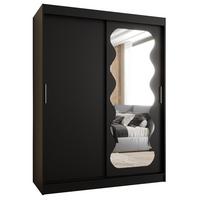 SCHIEBETÜRENSCHRANK mit Spiegel SPOTI 200/150/62 2-türig - Silberfarben/Schwarz, Holz (150/200/62cm) - MÖBEL KRYSPOL