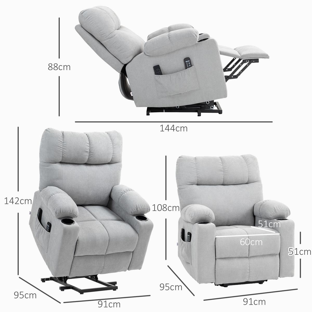 FERNSEHSESSEL mit Aufstehhilfe, Hellgrau - Hellgrau/Schwarz, Textil/Metall (95/109/91cm) - HOMCOM
