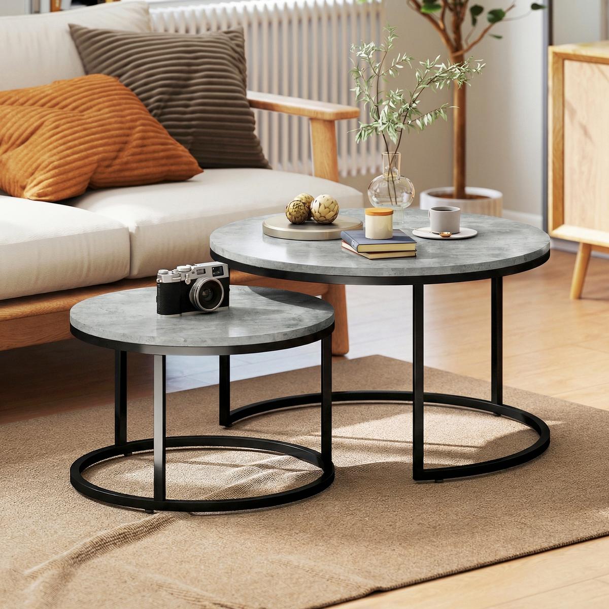 COUCHTISCH 2er Set Metall MDF Grau - Grau, Metall (78.5/78.5/46.5cm) - HOMCOM
