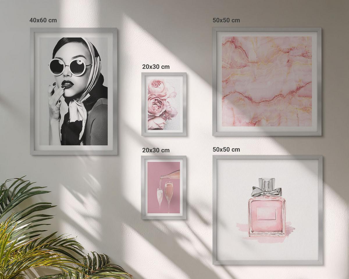 BILDER SET 5er Set - 50x50 cm & 20x30 cm & 40x60 cm Silberner Rahmen - Stilvolle pinkfarbene Accessoires - Silberfarben, Kunststoff (40/60cm) - TULUP