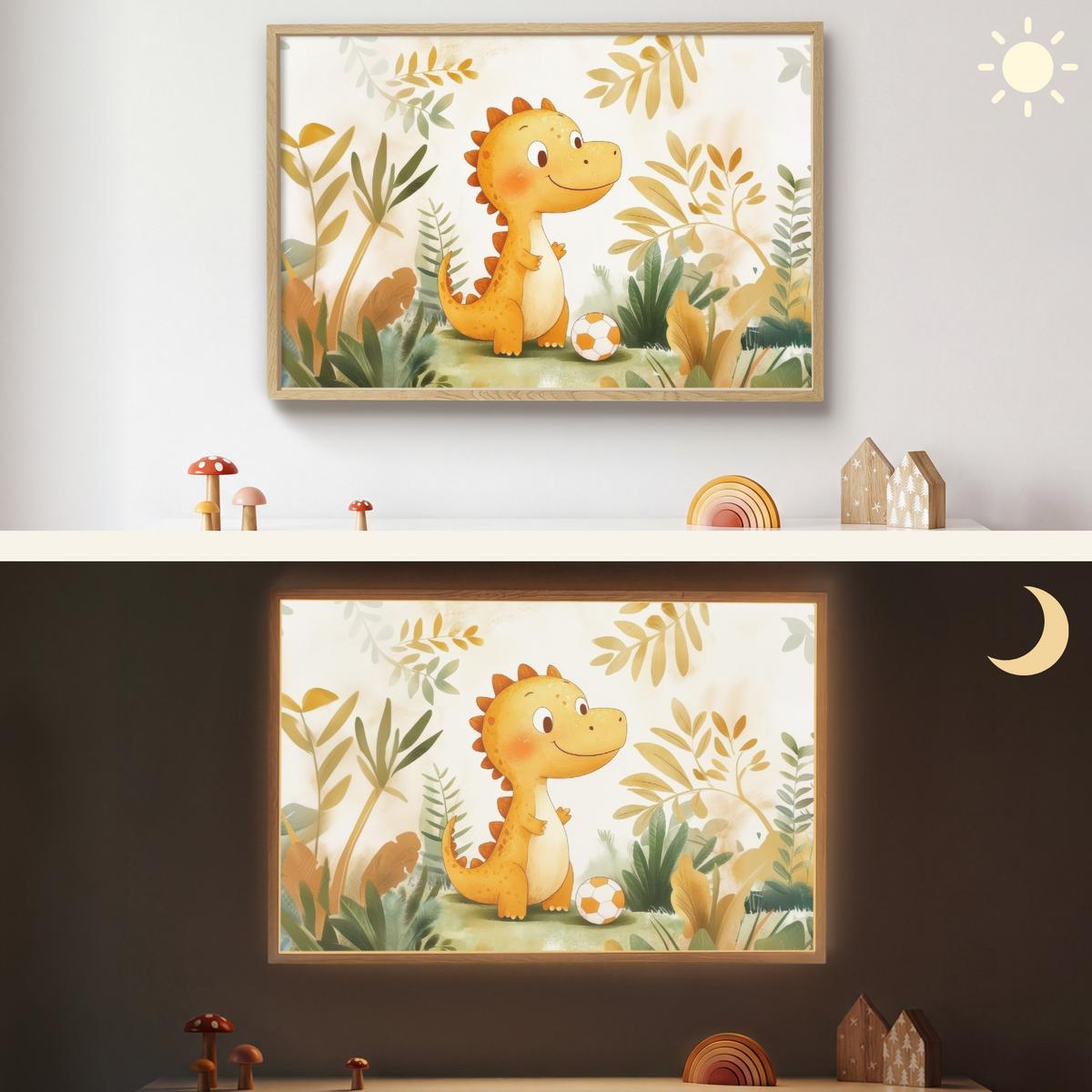 WANDLEUCHTE MIT AKKU Dino - Fußball - Orange 100x70 cm - Beige, Holzwerkstoff (100/70/8cm) - OnlyWow