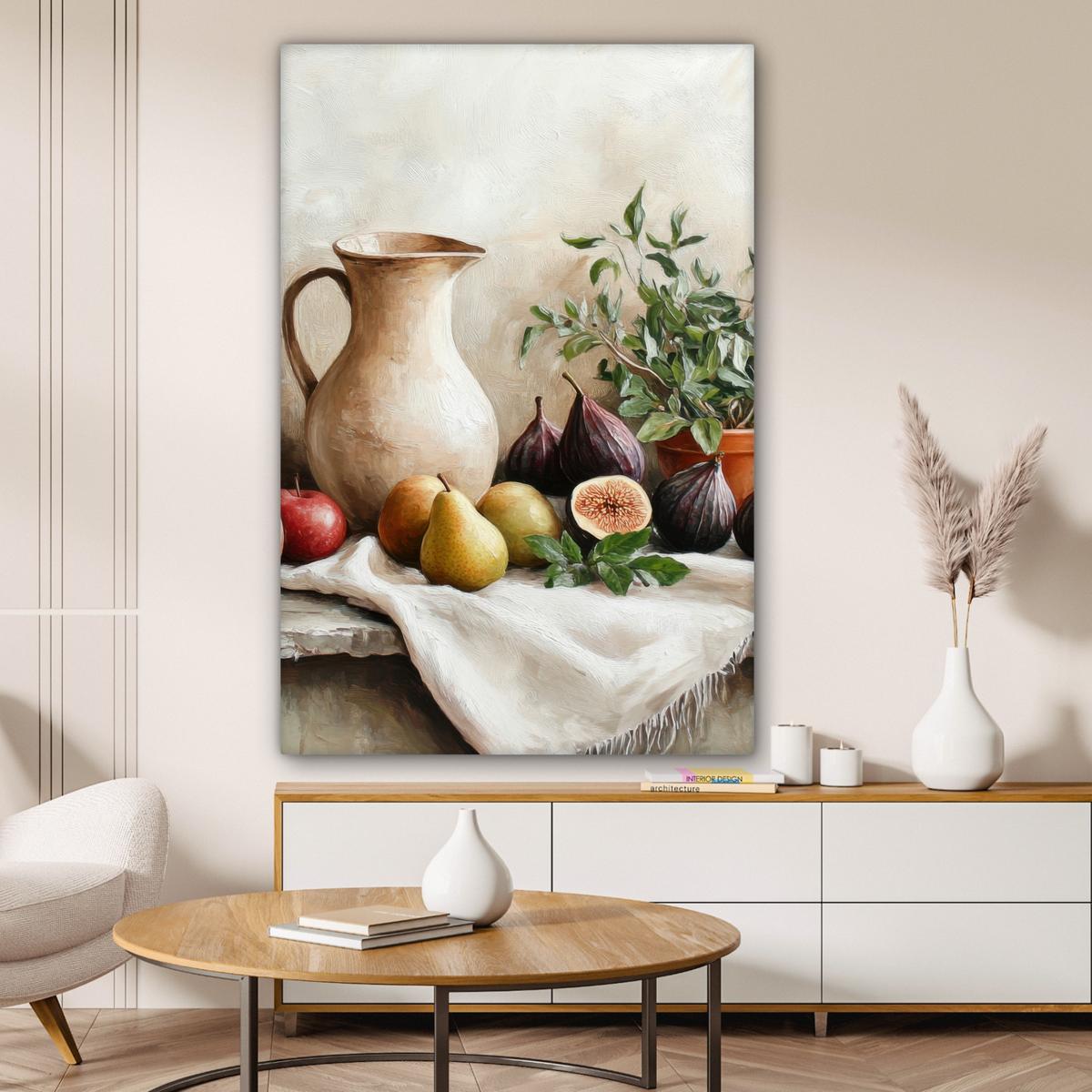 LEINWANDBILD Obst - Kräuter - Ländlich Deko XXL 80x120 cm - Naturfarben, Textil (80/120cm) - MuchoWow