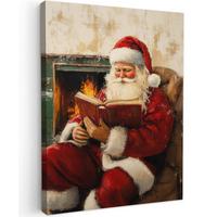 LEINWANDBILD Weihnachten - Weihnachtsmann - Winter - Open Fireside Wandbild Wohnzimmer 60x80 cm - Dunkelrot, Textil (60/80cm) - MuchoWow