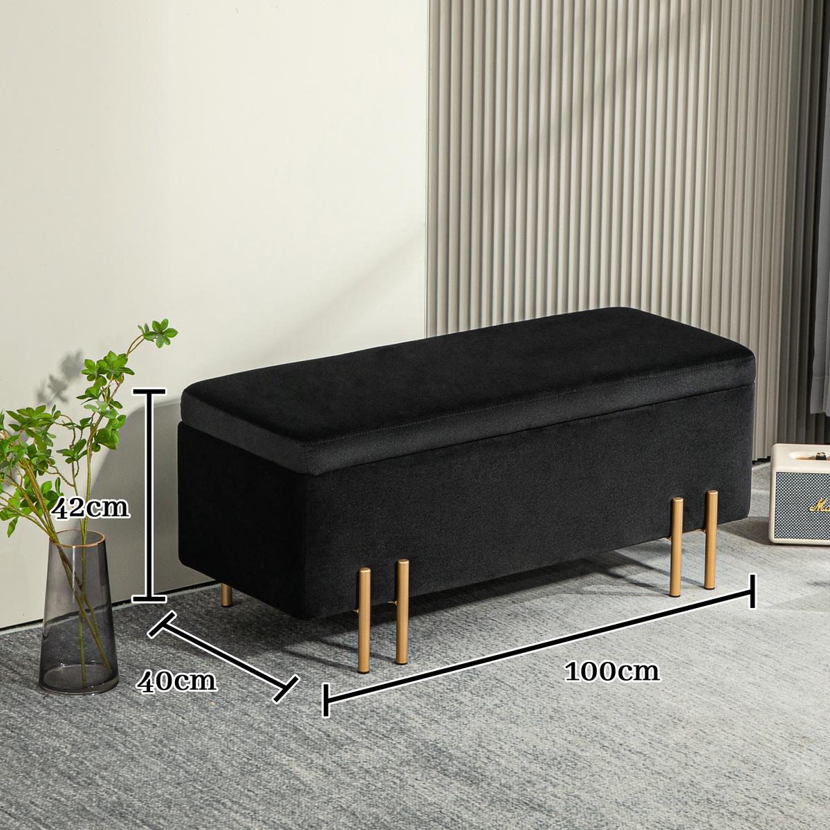 TRUHENBANK Metall, Kautschukholz, Schaumstoff Schwarz - Schwarz, Textil (40/42/100cm) - HOMCOM