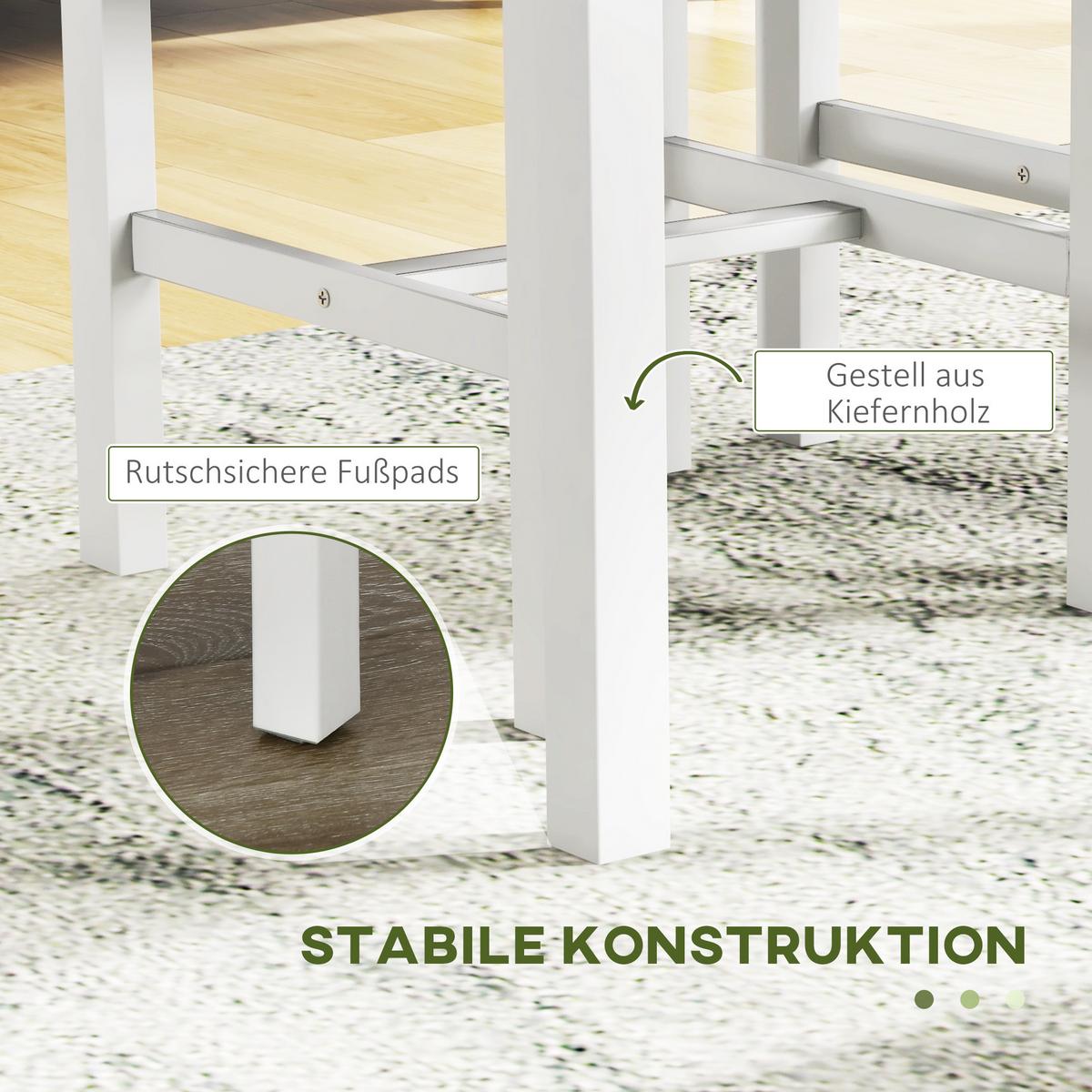 ESSGRUPPE, Esstisch mit 2 Gepolsterten Stühlen, Bank, 4-Teiliges Esstisch-Set - Weiß/Grau, Holz/Textil (65/75/108cm) - HOMCOM