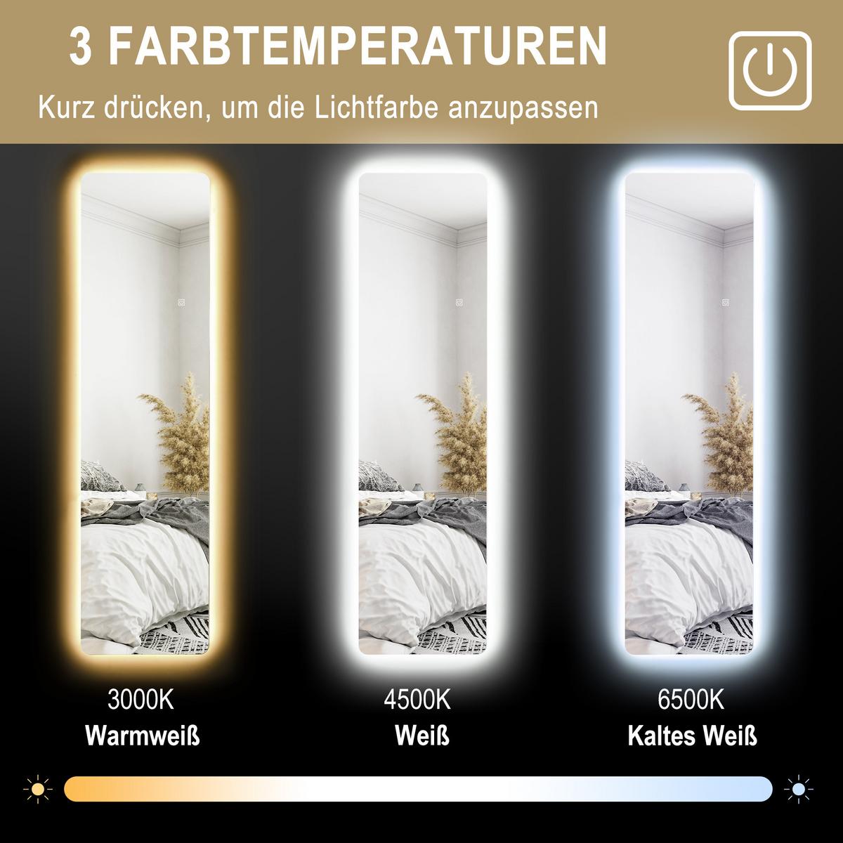 GANZKÖRPERSPIEGEL, 150 x 40 cm Standspiegel mit LED-Beleuchtung, Transparent - Transparent, Metall (2.9/150/40cm) - HOMCOM
