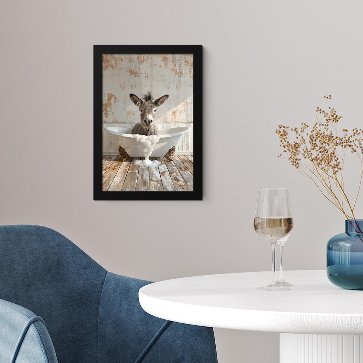 POSTER MIT RAHMEN Esel - Tiere - Badewanne - Schaumstoff Poster 20x30 cm - Weiß, Papier (20/30cm) - MuchoWow