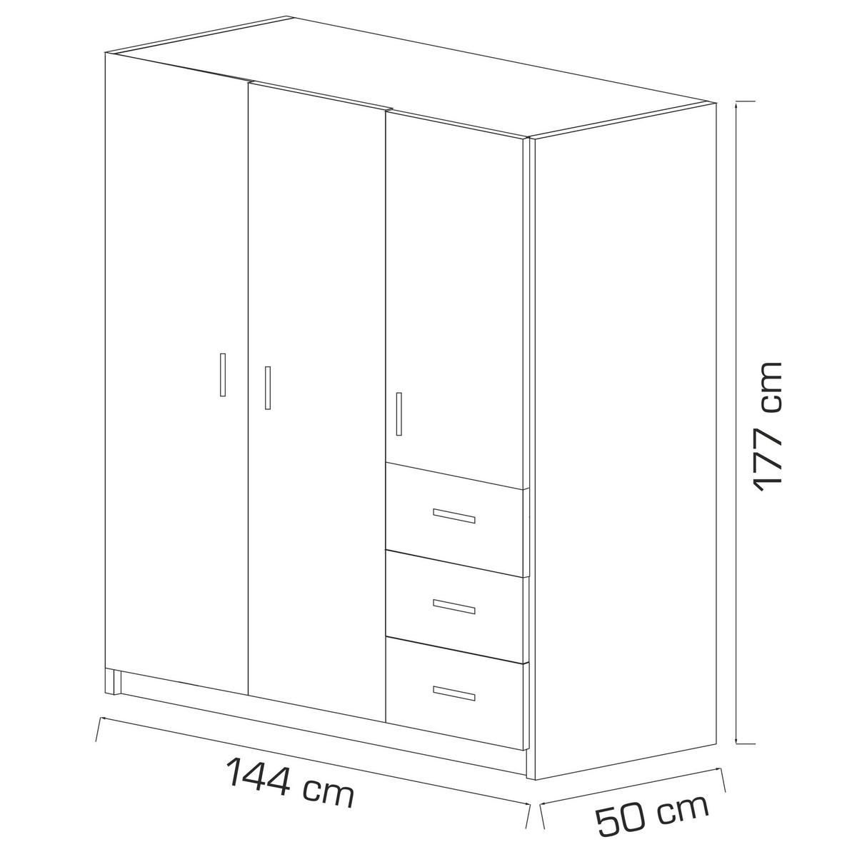 DREHTÜRENSCHRANK PINELLO 144/177/50 cm 3-türig Sonoma Eiche - Sonoma Eiche, Holzwerkstoff (144/177/50cm) - MASSENO