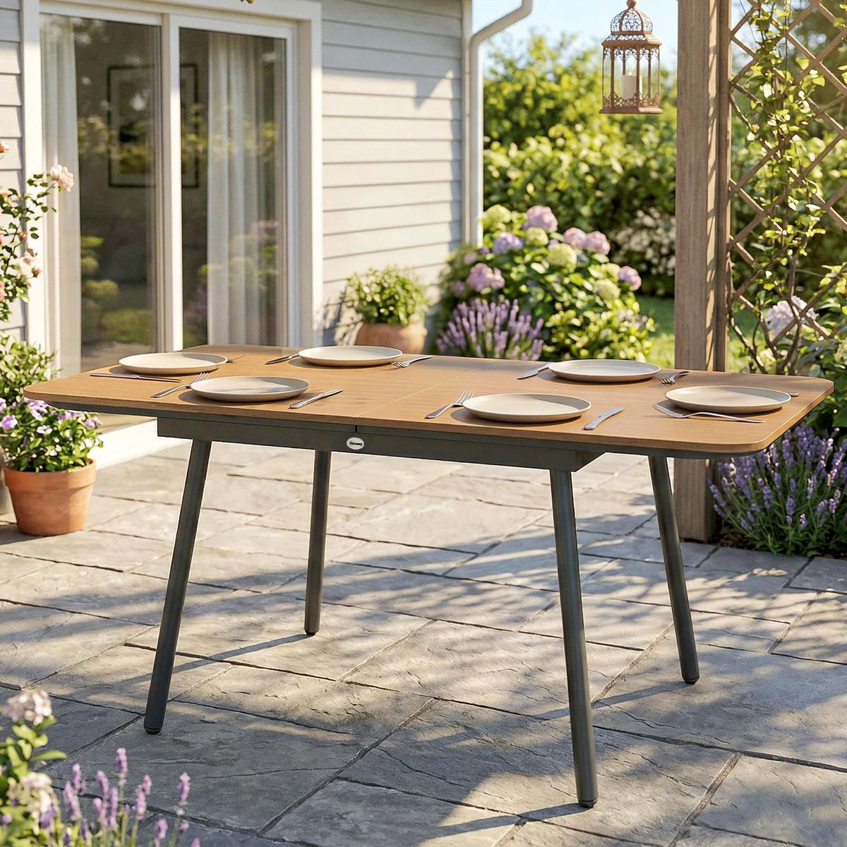 GARTENTISCH rechteckig 140/80/75 cm Teak - Teakfarben, Metall (140/80/75cm) - Outsunny