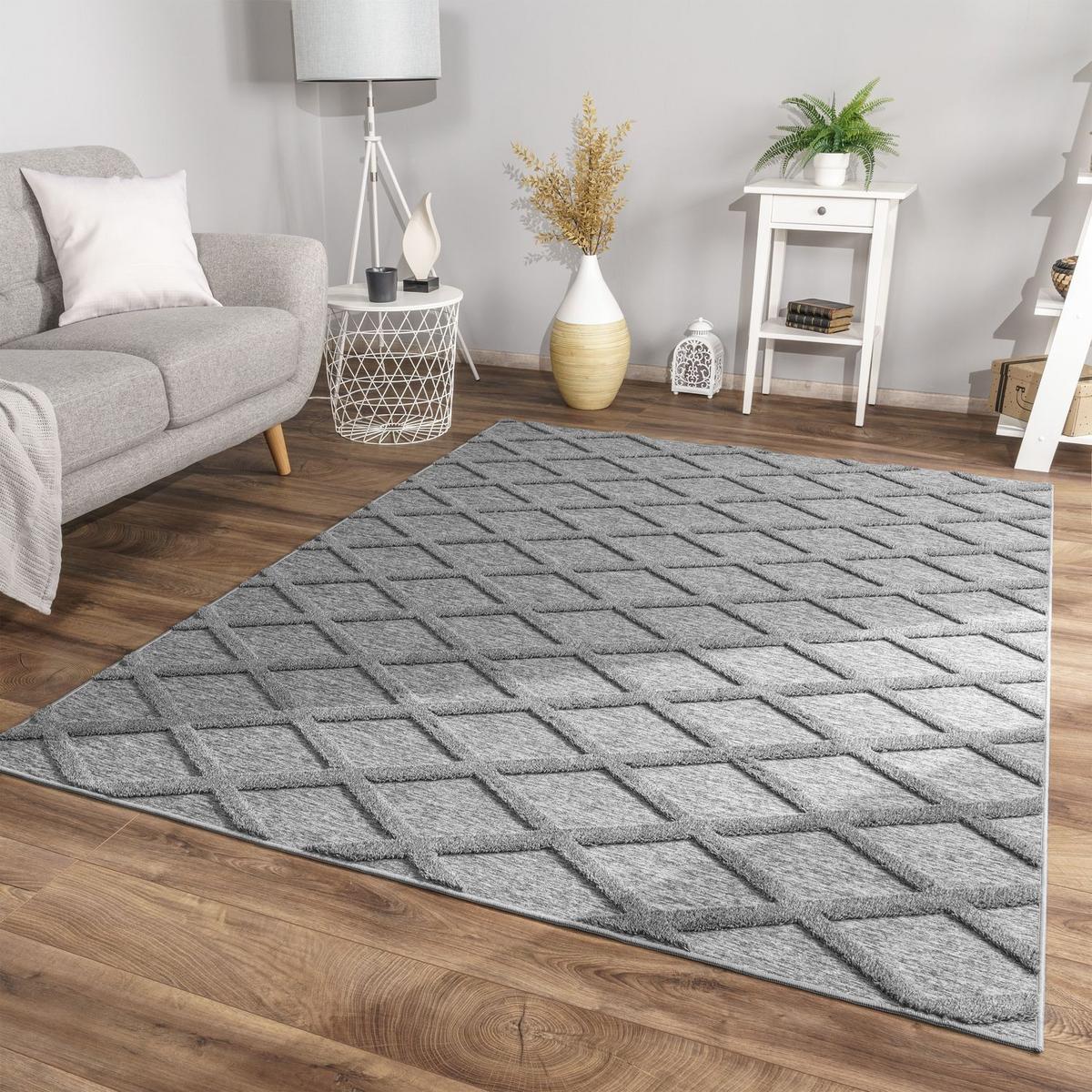 FLACHWEBETEPPICH Skandinavisch Hellanthrazit 120 x 160 cm - Grau, Kunststoff (120/160cm) - TT Home