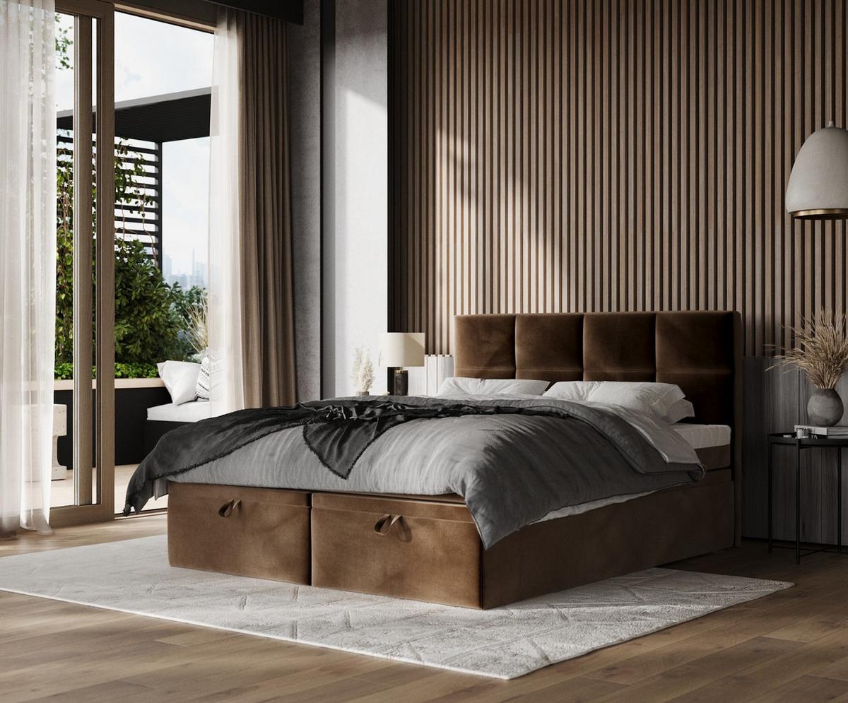 BOXBETT Tessa 140/200 cm Braun im Kronos Stoff - Schwarz/Braun, Holz/Holzwerkstoff (140/200cm) - AltaBeds