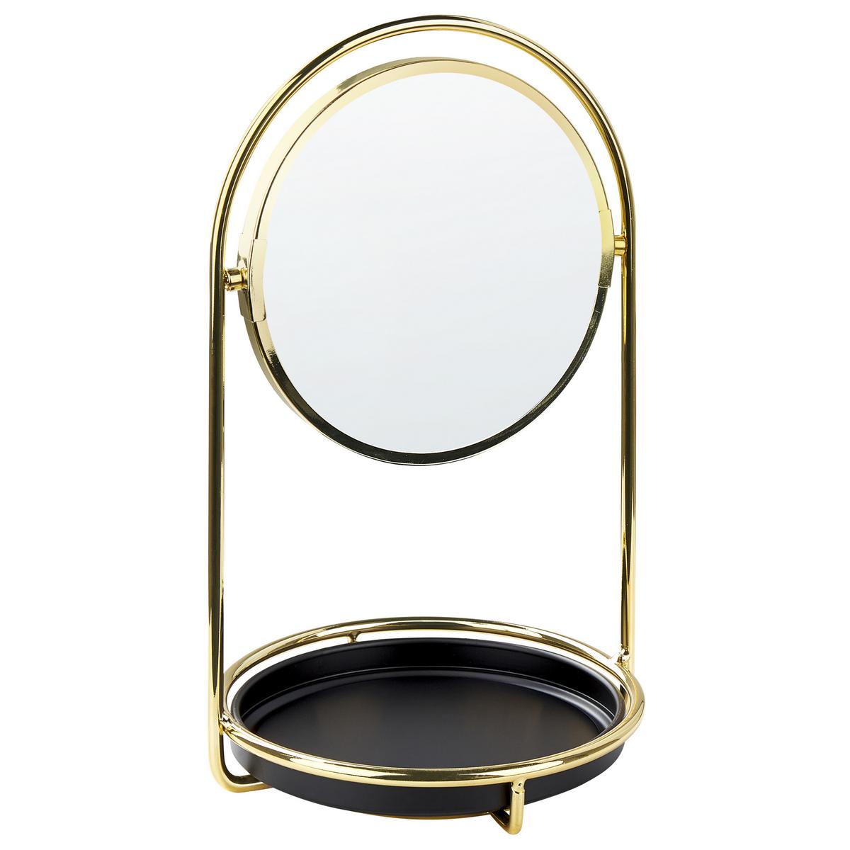 KOSMETIKSPIEGEL 15 cm gold/schwarz Indre - Goldfarben/Schwarz, Metall (17/29/17cm) - Beliani