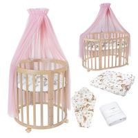 BABYBETT NATUR OVAL 7in1 mit Matratze und Himmelset - Naturfarben/Rosa, Holz/Textil (73/125cm) - waldin