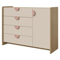 KOMMODE Lena für Jugendliche mit 1 Tür und 4 Schubladen, 120 cm, Eiche Cremona/Macadamia/Puderrosa - Eichefarben/Beige, Holzwerkstoff (123/91/40cm) - Beautysofa