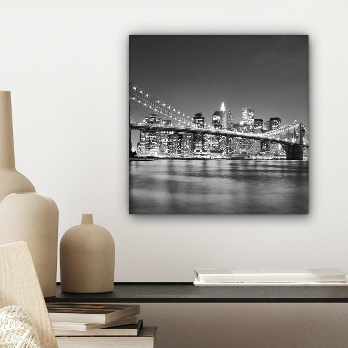LEINWANDBILD New York - Brücke - Brooklyn - Schwarz und weiß - Architektur Deko Wohnzimmer 20x20 cm - Schwarz, Textil (20/20cm) - MuchoWow