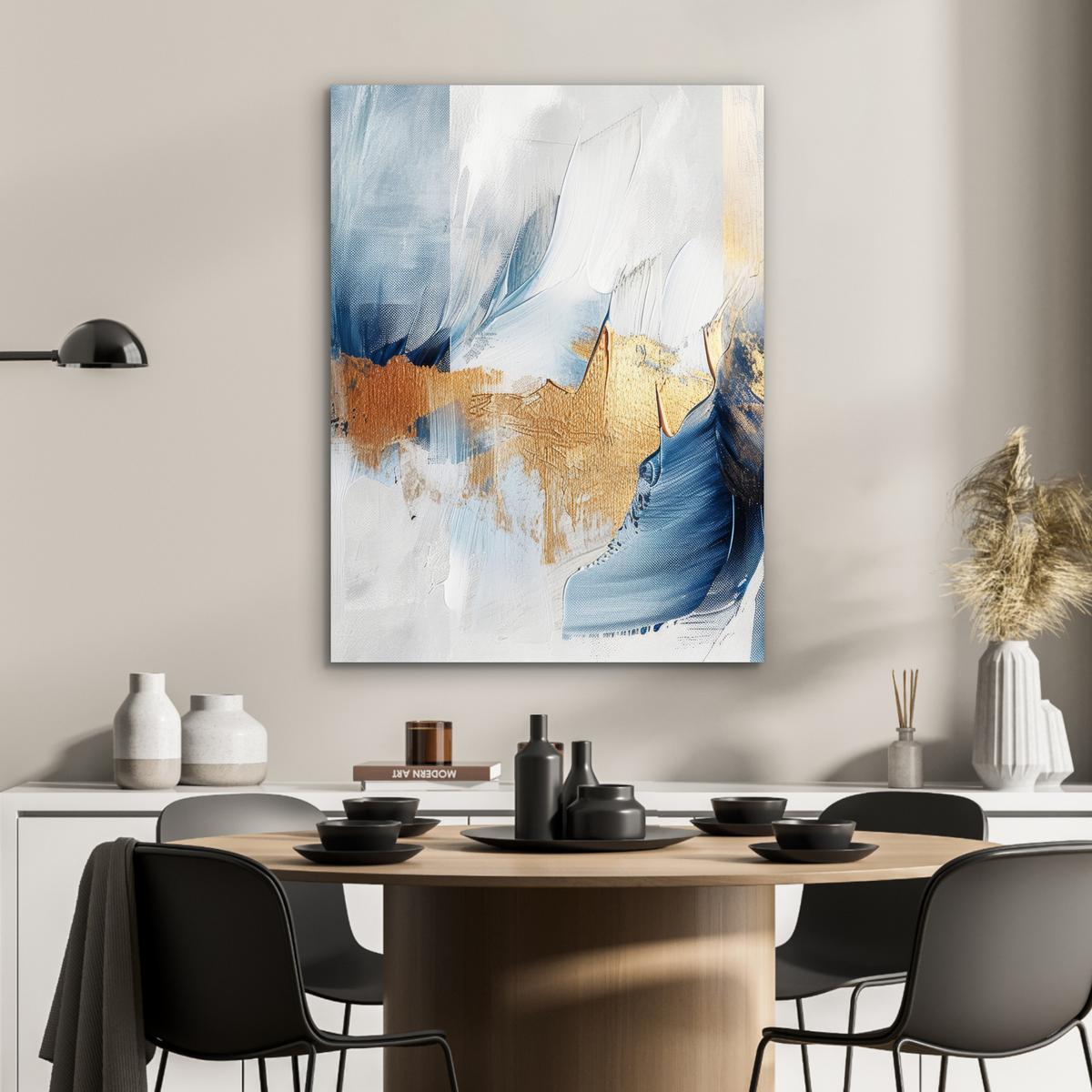 METALLBILD Gold - Blau - Aquarell - Kunst - Modern 60x80 cm - Hellblau, Metall (60/80cm) - MuchoWow