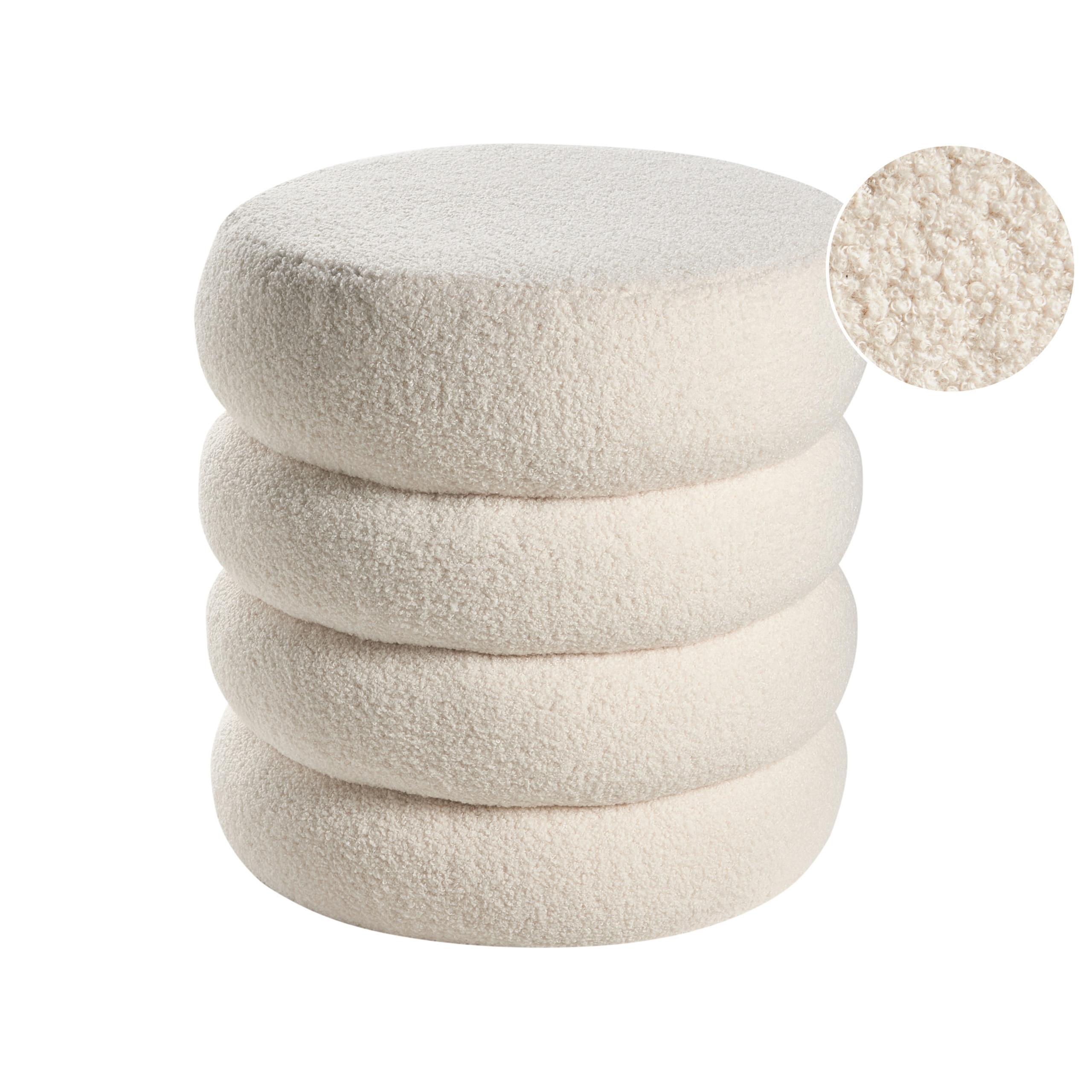 POUF Bouclé Cremeweiß Sumpter - Weiß, Textil (43/47/43cm) - Beliani