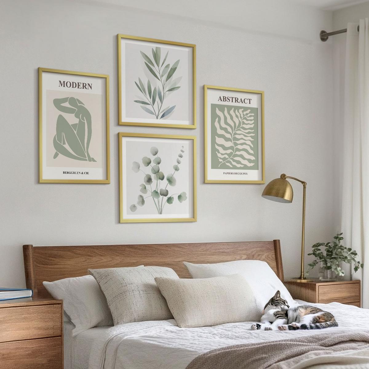 BILDER SET 4er Set - 50x50 cm & 40x60 cm Goldrahmen - Matisse entwirft Boho-Pflanzen - Goldfarben, Kunststoff (50/50cm) - TULUP