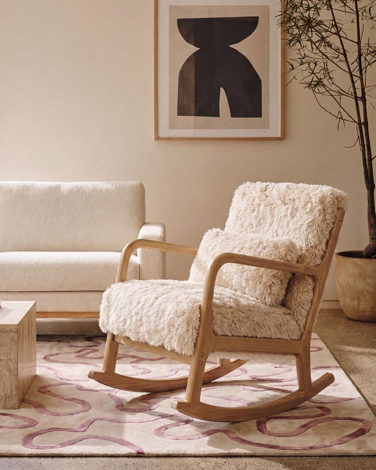 SCHAUKELSESSEL Webpelz Hellbeige Skovde - Beige/Braun, Textil (66/82/79cm) - Beliani