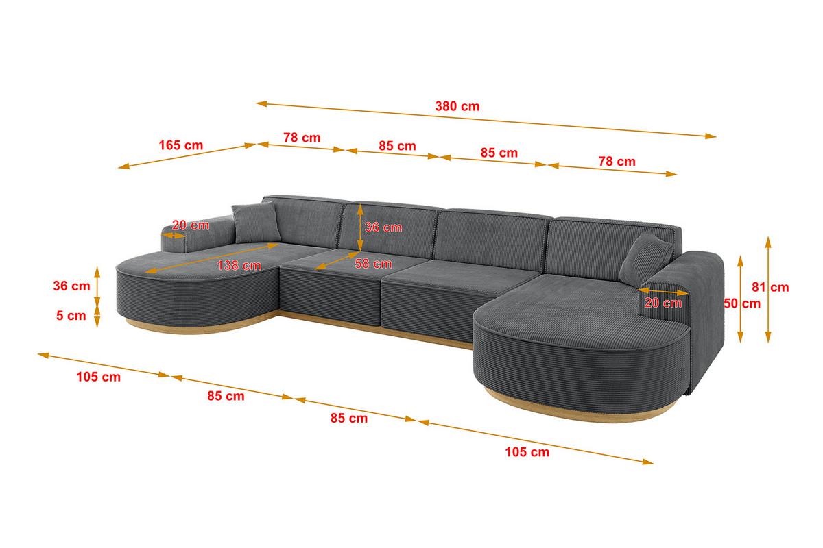 WOHNLANDSCHAFT MARI-U2-v2 - 388x171x83 cm Dunkelgrau Cord - Dunkelgrau, Holzwerkstoff/Textil (388/83/171cm) - ALTDECOR