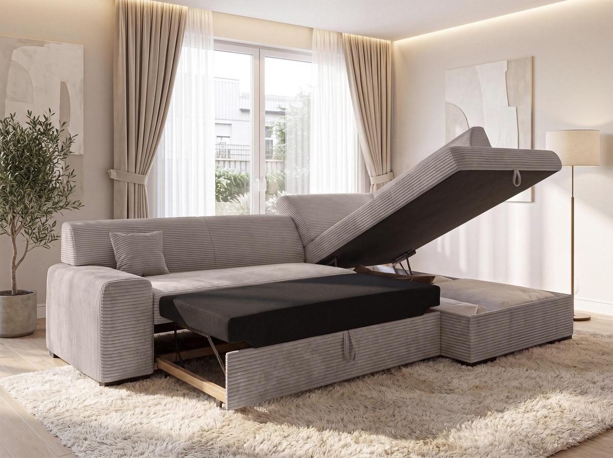 ECKSOFA L Form Minosa Beige 260/175/71 cm Rechts mit Schlaffunktion - Beige/Schwarz, Kunststoff/Textil (175/260cm) - AX Living