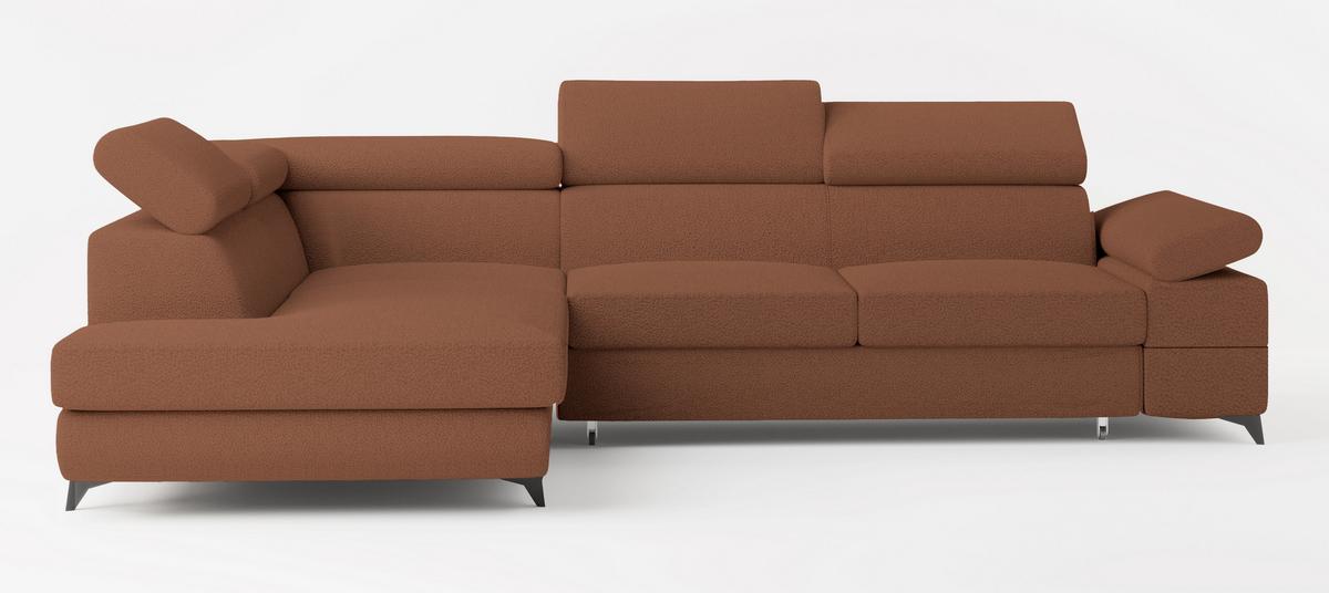 ECKSOFA FAVIEN L-S Kupferfarben Boucle-Stoff mit Schlaffunktion - Kupferfarben, Holz (257/190cm) - MASSENO