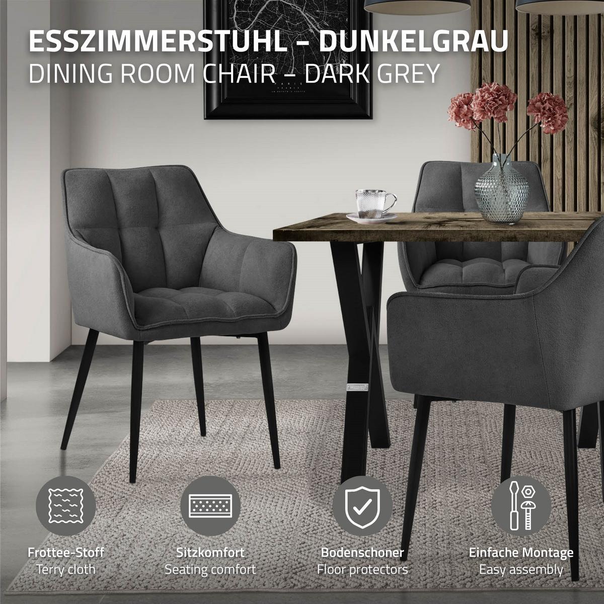 ESSZIMMERSTUHL Dunkelgrau Frotteestoff - Dunkelgrau/Schwarz, Textil/Metall (63/90/57cm) - ML-DESIGN