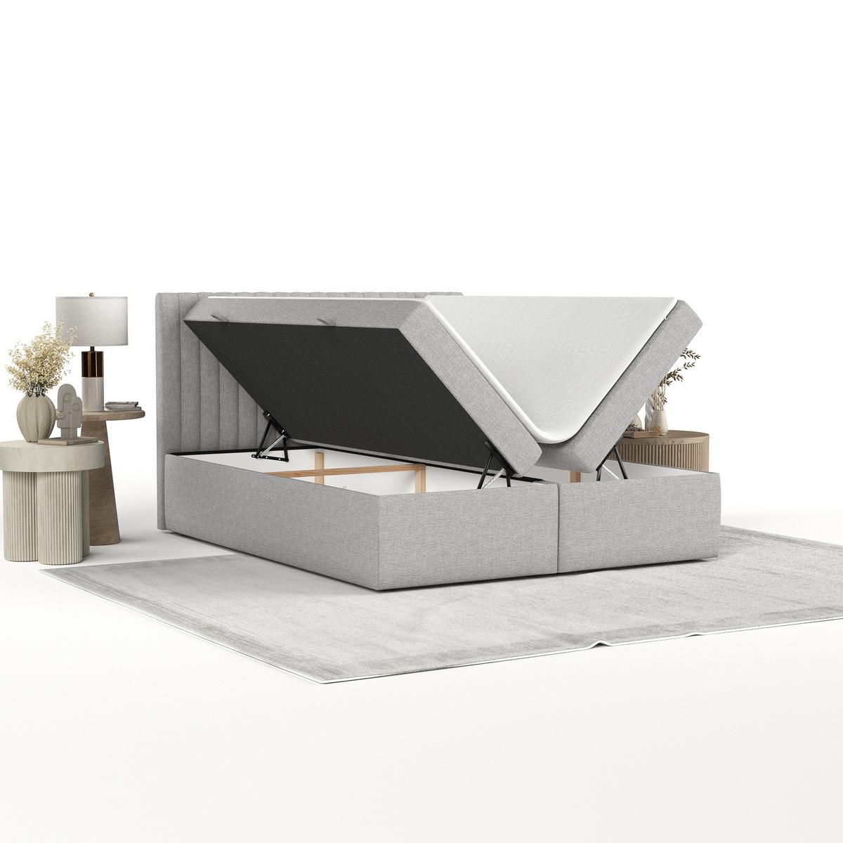 BOXBETT Maldon 180/200 cm Graubeige im Megan Stoff - Schwarz/Grau, Holz/Holzwerkstoff (180/200cm) - AltaBeds