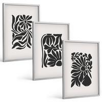 BILDER SET 3er Set - 40x60 cm Silberner Rahmen - Abstrakte Pflanzenmuster - Silberfarben, Kunststoff (40/60cm) - TULUP