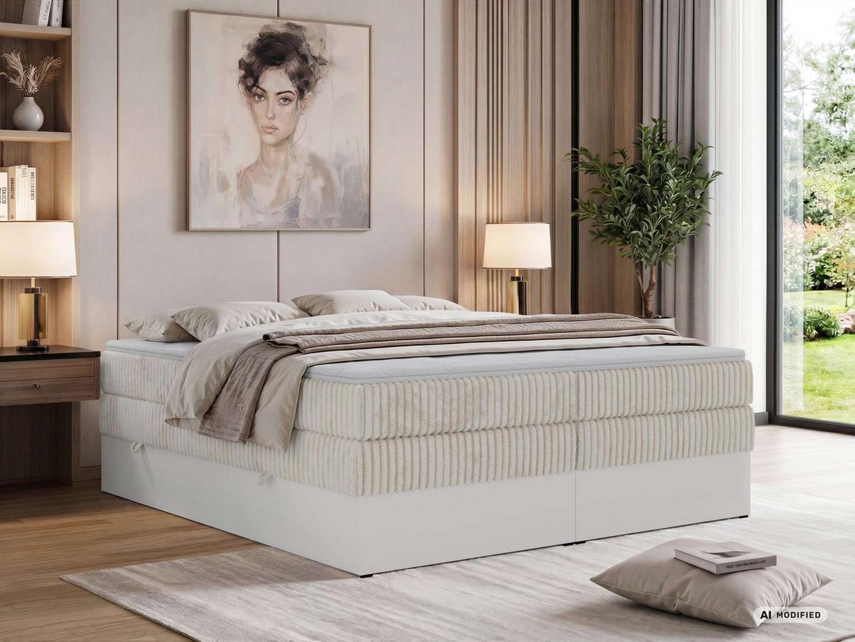 BOXSPRINGBETT TRAVIT ZERO KING 180/200 - Beige Cord - Topper Visco - H3 - Beige/Schwarz, Kunststoff/Textil (180/200cm) - MKS