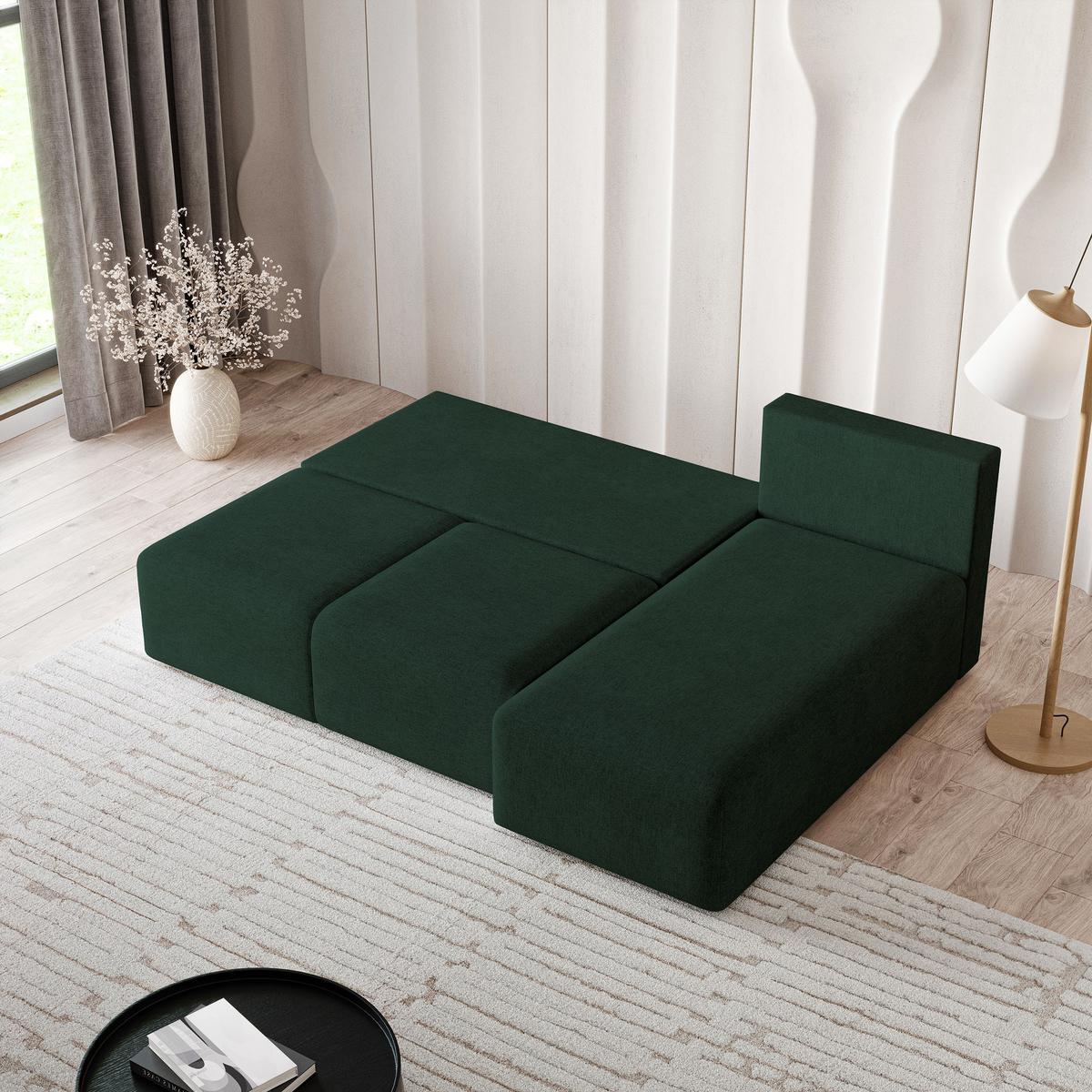 ECKSOFA TRAMA Grün Geflochtener Stoff mit Schlaffunktion - Grün, Holz (200/143cm) - MASSENO