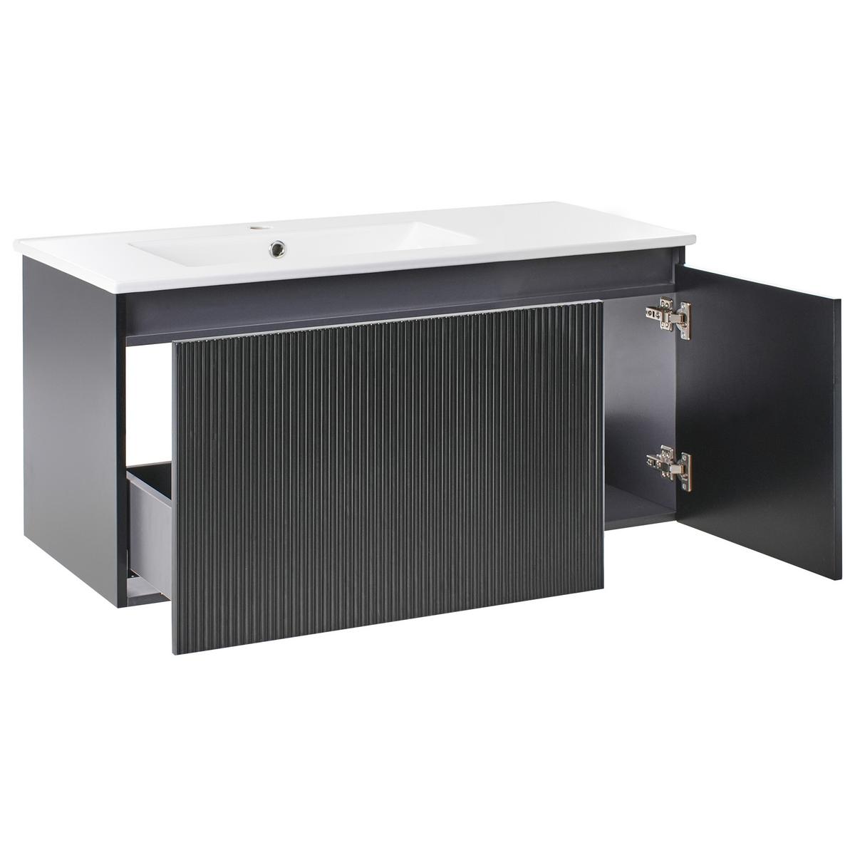 WASCHBECKENUNTERSCHRANK wandmontiertk mit Waschbecken Schwarz Tiete - Schwarz, Holzwerkstoff (100/46/116cm) - Beliani