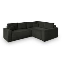 ECKSOFA ERONIS R-S Schwarz Velours-Stoff mit Schlaffunktion - Schwarz, Holz (265/194cm) - MASSENO