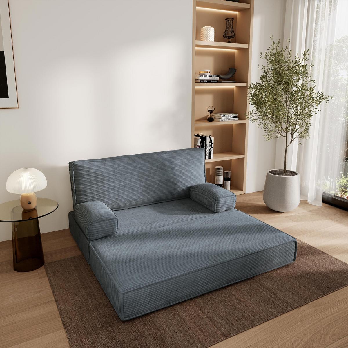 BETTSOFA LADIA aus Schaumstoff Kordstoff Grau Schlaffunktion - Grau, Textil (140/86/60cm) - MASSENO