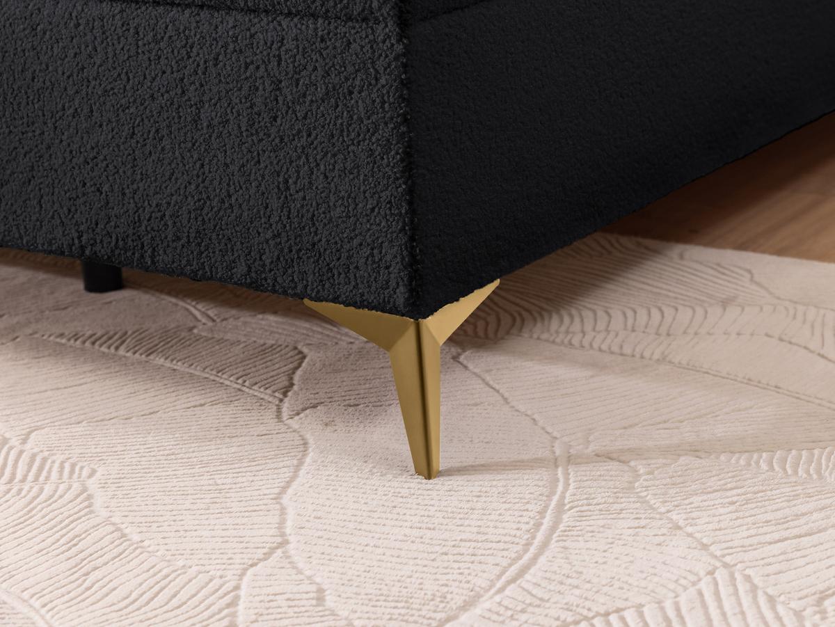 BOXBETT Sonna 160/200 cm Schwarz Bouclé-Stoff mit abgerundetem Kopfteil und mit goldenen Metallfüßen - Goldfarben/Schwarz, Holz/Textil (160/200cm) - S-Style Möbel