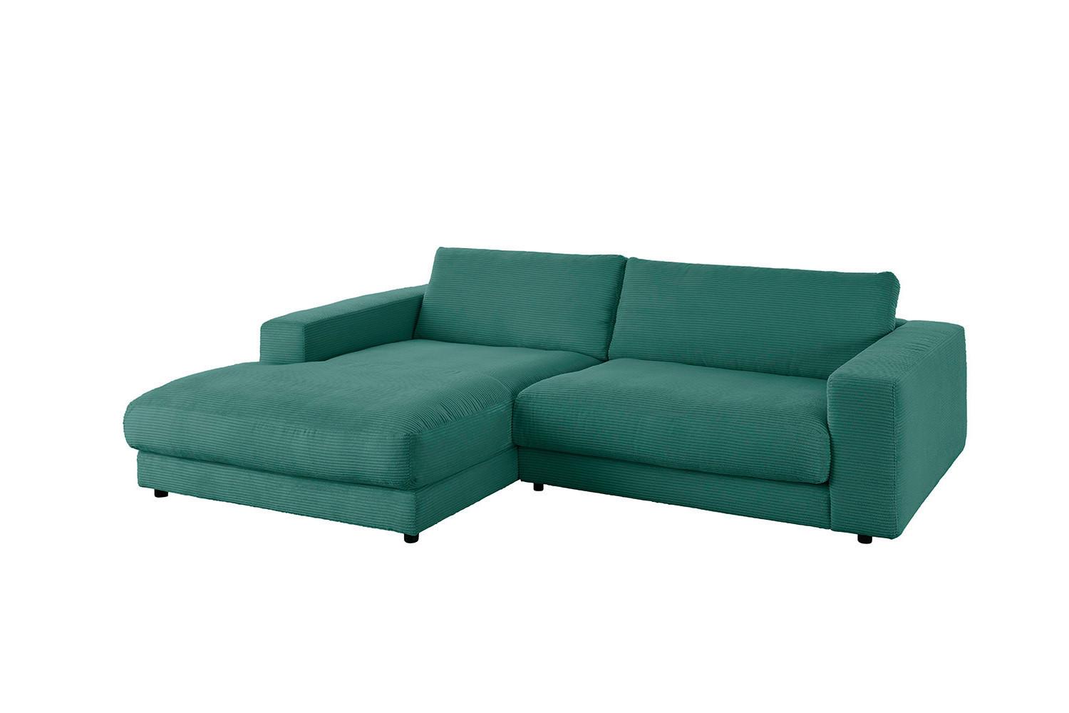 ECKSOFA MADELINE Smaragdgrün Cord - Smaragdgrün/Schwarz, Kunststoff/Textil (270/190cm) - KAWOLA