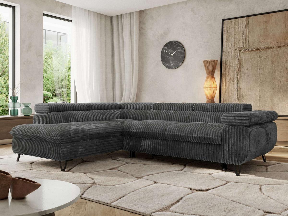 ECKSOFA PABLO L Dunkelgrau Cord - Links Seite - Dunkelgrau/Schwarz, Textil/Metall (208/273cm) - MKS