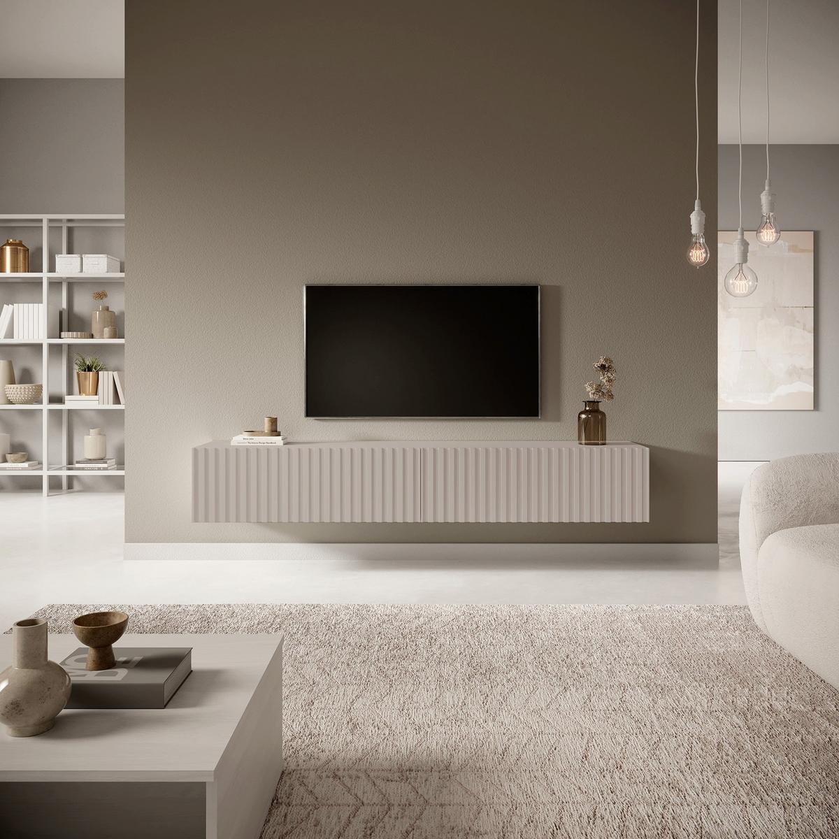 TV-HÄNGEBOARD Telire graubeige mit Lamellenfronten 175 cm - Greige, Holzwerkstoff (175/30/31.6cm) - Selsey