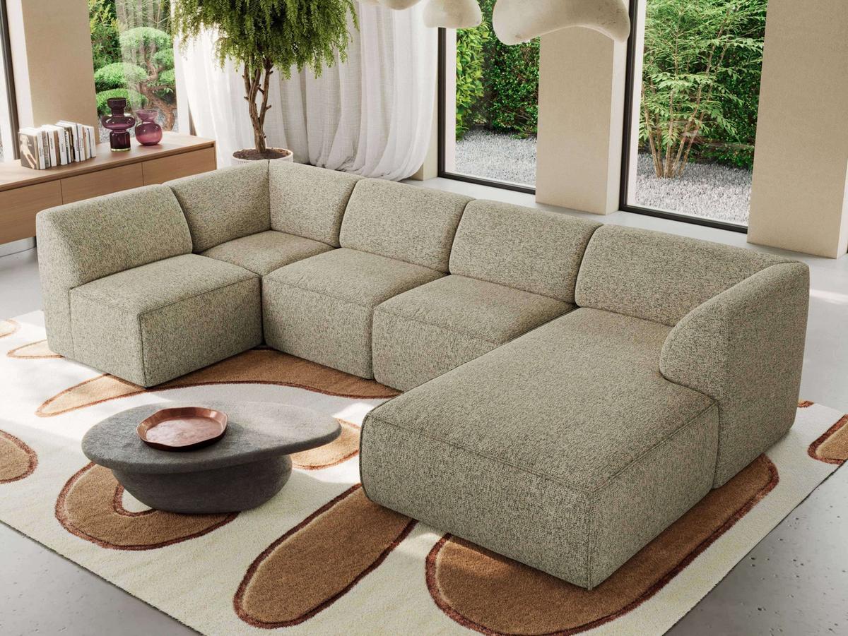WOHNLANDSCHAFT MODARO U 6M - Dunkelbeige Struktur - Rechts - Schwarz/Cappuccino, Textil (345/78/180cm) - MKS