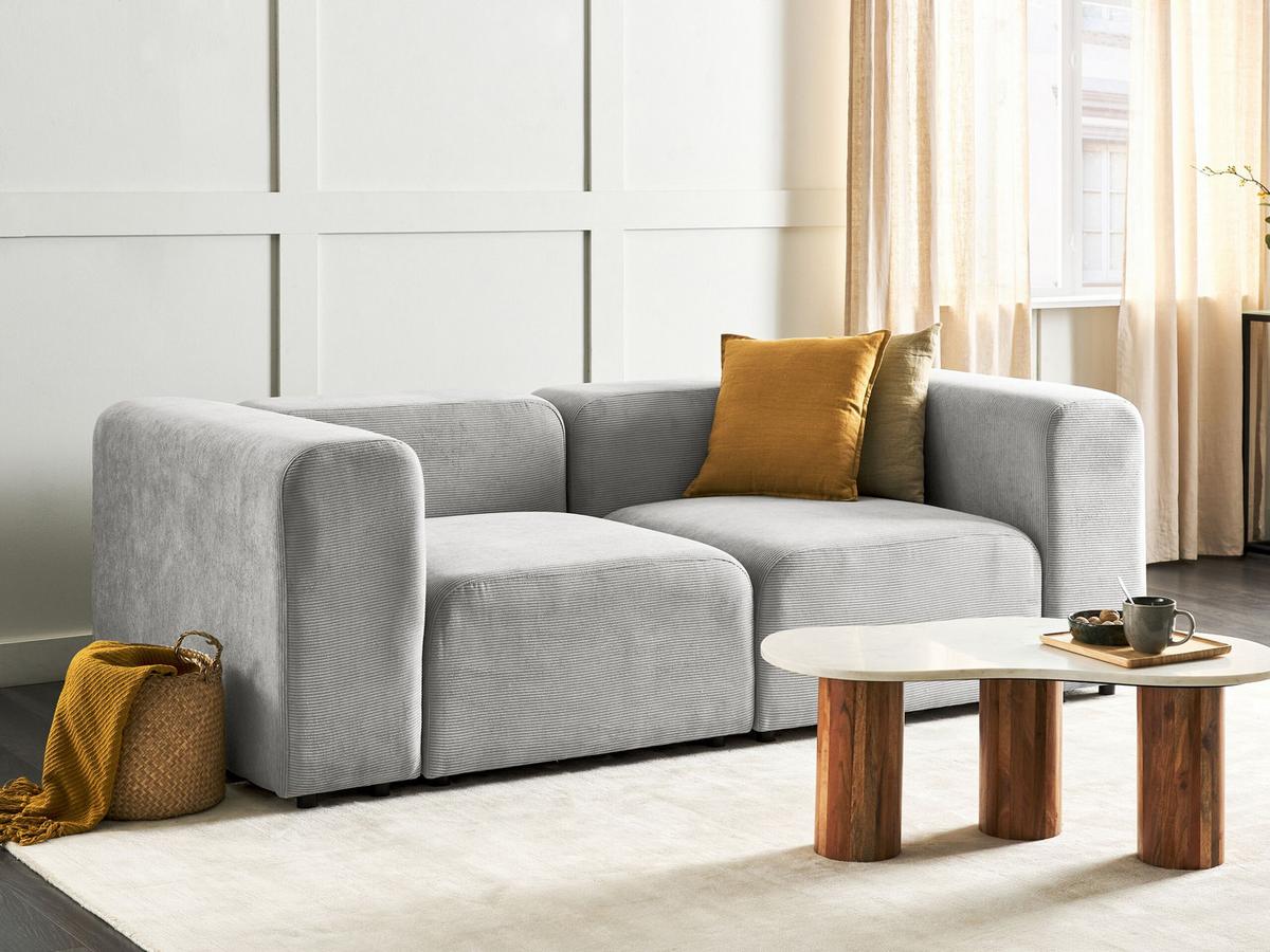 2-SITZER-SOFA Cord grau Falsterbo - Grau, Textil (204/70/105cm) - Beliani