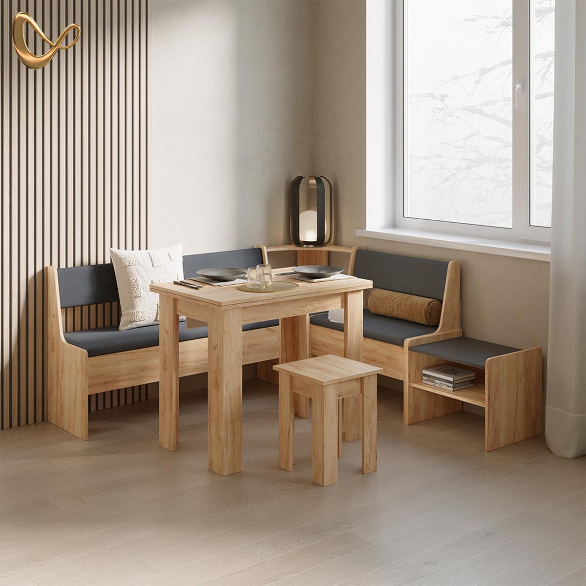 ECKBANKGRUPPE Tiberio Goldkraft Eiche 180 x 120 cm mit Tisch - Honigeiche, Holzwerkstoff (180/80/120cm) - Livinity®