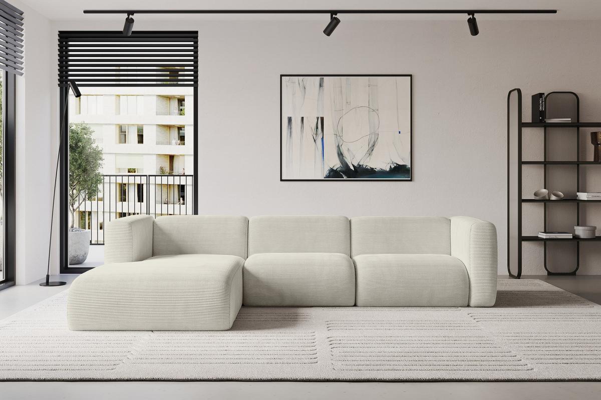 ECKSOFA Ottomane Links MIRA-L2 318x179x89 Creme Cord - Ecru/Creme, Holzwerkstoff/Kunststoff (318/179cm) - ALTDECOR