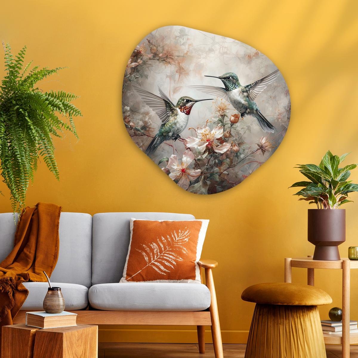 WANDBILD Kolibri - Vögel - Blumen - Pflanzen Room Decor 90x90 cm - Hellgrün, Kunststoff (90/90cm) - MuchoWow