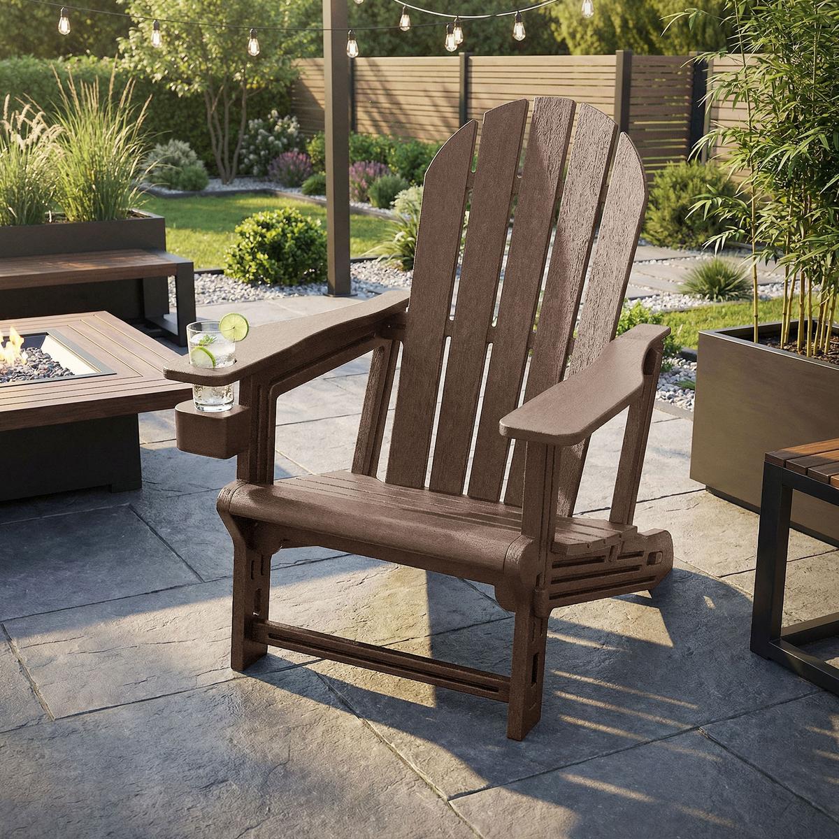 ADIRONDACK LOUNGESTUHL mit Getränkehalter Braun aus Kunststoff - Braun, Kunststoff (54.5/91/76cm) - ML-DESIGN