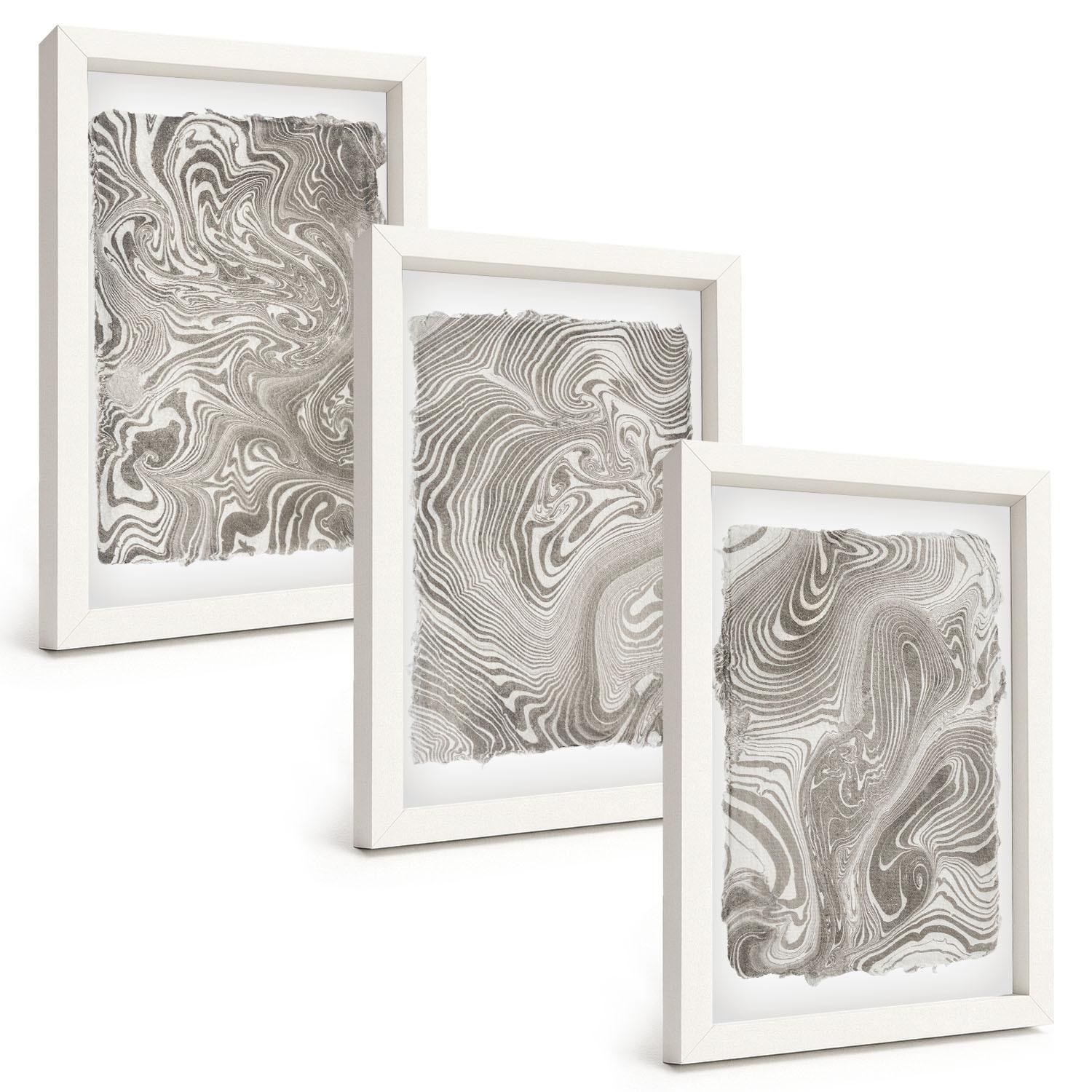 BILDER SET 3er Set - 20x30 cm Weißer Rahmen - Moderne Formen Malerei - Weiß, Kunststoff (20/30cm) - TULUP