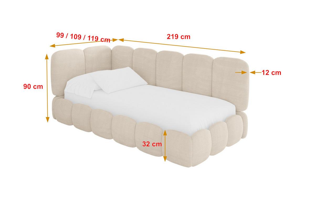 EINZELLBETT Jugendbett mit Bettkasten, Rechts - AVRY 100x200 Beige - Kaschmir/Beige, Holzwerkstoff/Textil (100/200cm) - ALTDECOR