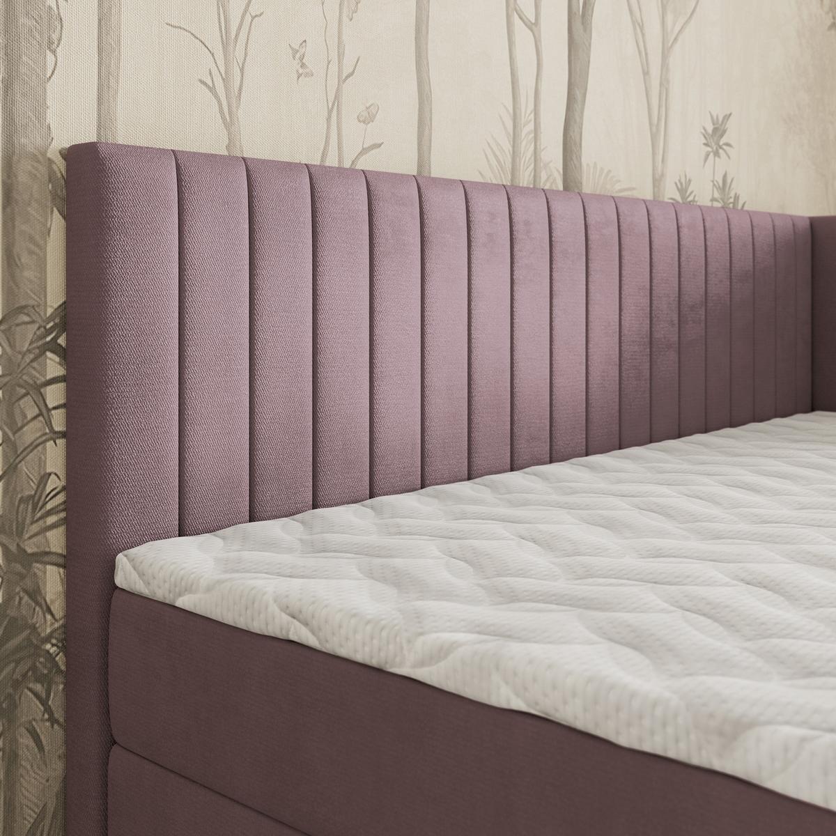 BOXBETT ARIS 90x200 cm mit Matratze und Topper, H2+H3 - Rosa - Rosa, Holz (90/200cm) - MASSENO