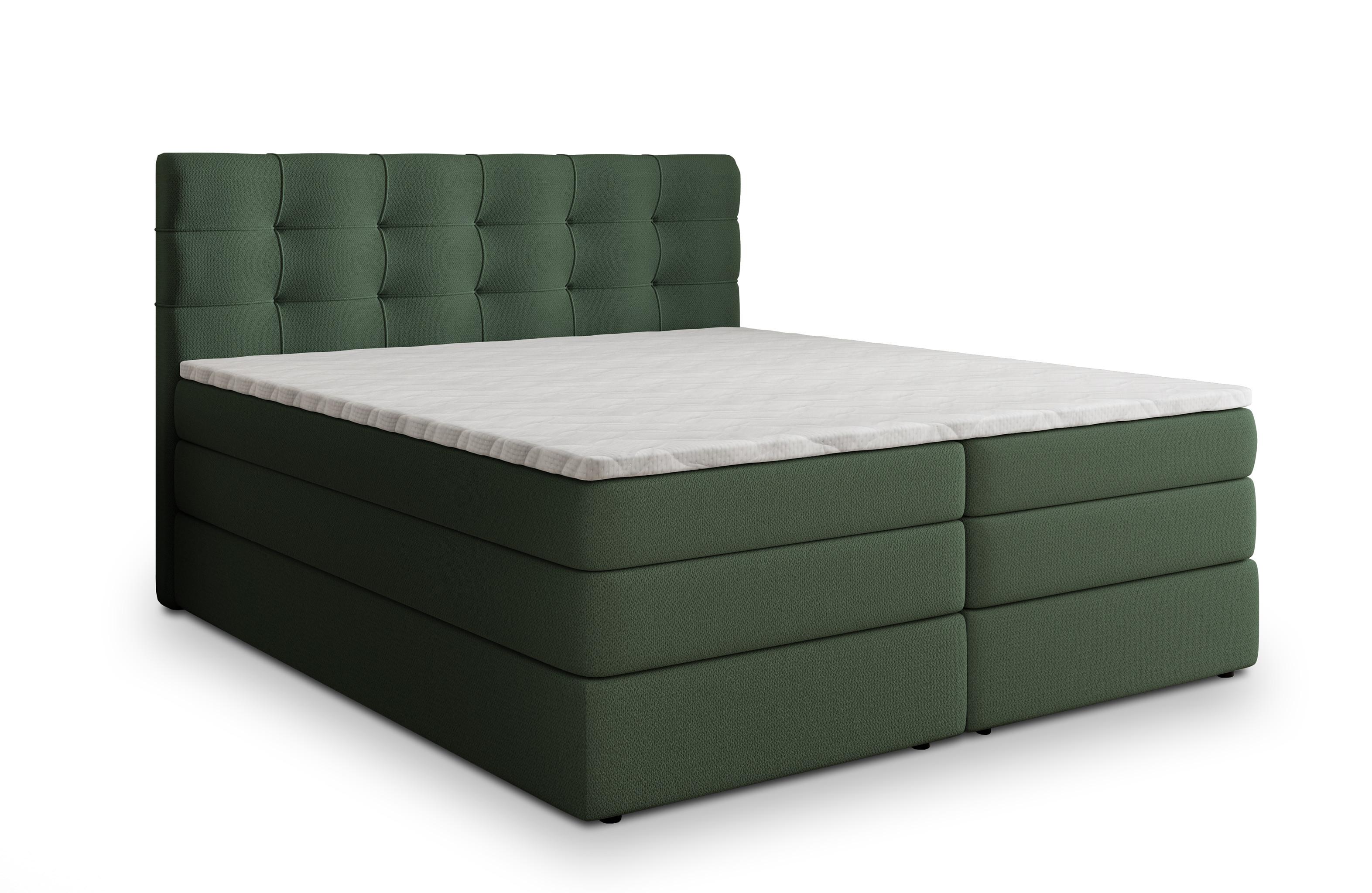BOXSPRINGBETT AREZI 160x200 cm mit Matratze und Topper - Grün - Grün, Holz (160/200cm) - MASSENO