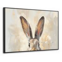 LEINWAND Bilder mit Rahmen - Hase - Ohren - Braun - 90x60 - Beige, Textil (90/60cm) - MuchoWow