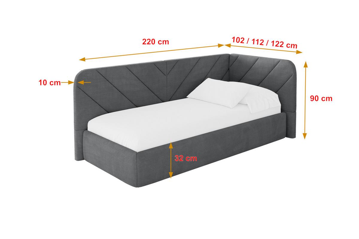 EINZELLBETT Jugendbett mit Bettkasten, Links - FIKY 80x200 Dunkelgrau - Graphitfarben, Holzwerkstoff/Textil (80/200cm) - ALTDECOR